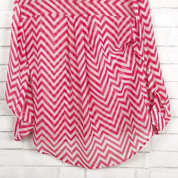 A.N.A Pink & White Button Down Blouse Size Medium - Picture 8 of 8
